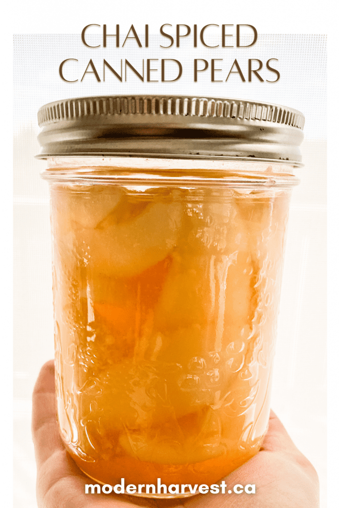 Canned Chai Spiced Pears pinterest graphic. 