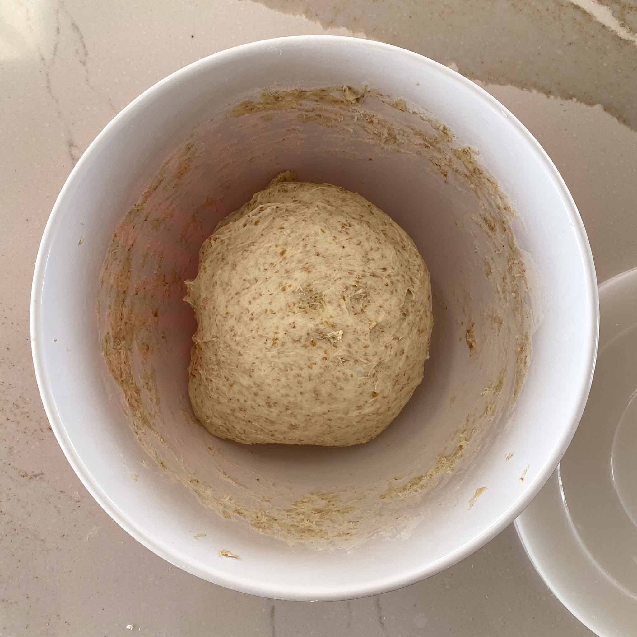 Sourdough dough resting in a bowl.