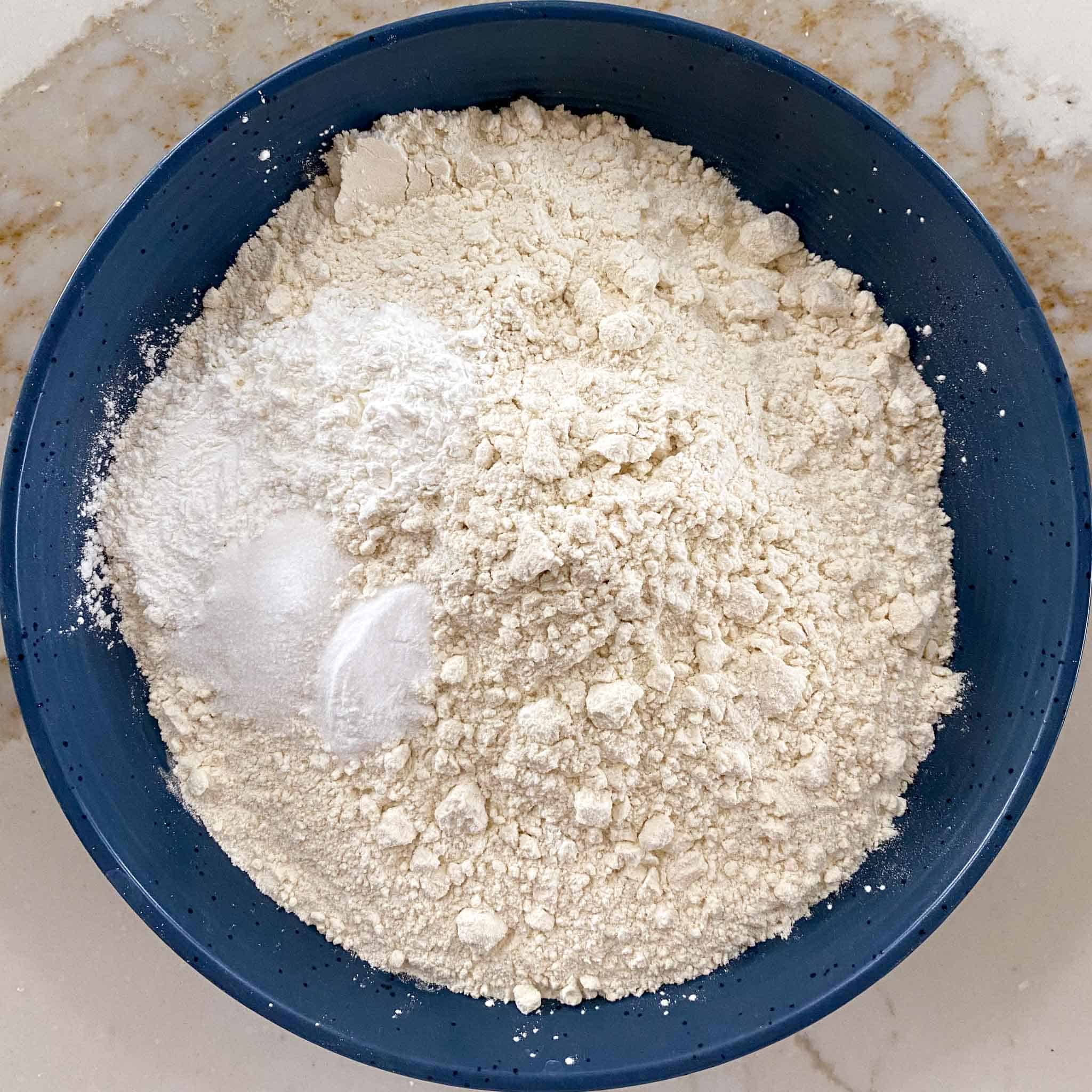 Flour mixture for no butter chocolate chip cookies.