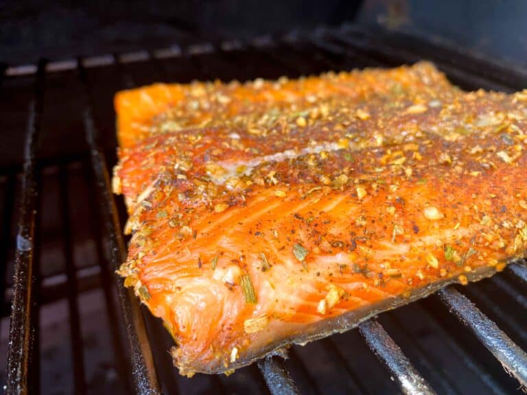 Smoked trout fillet on a traeger grill.