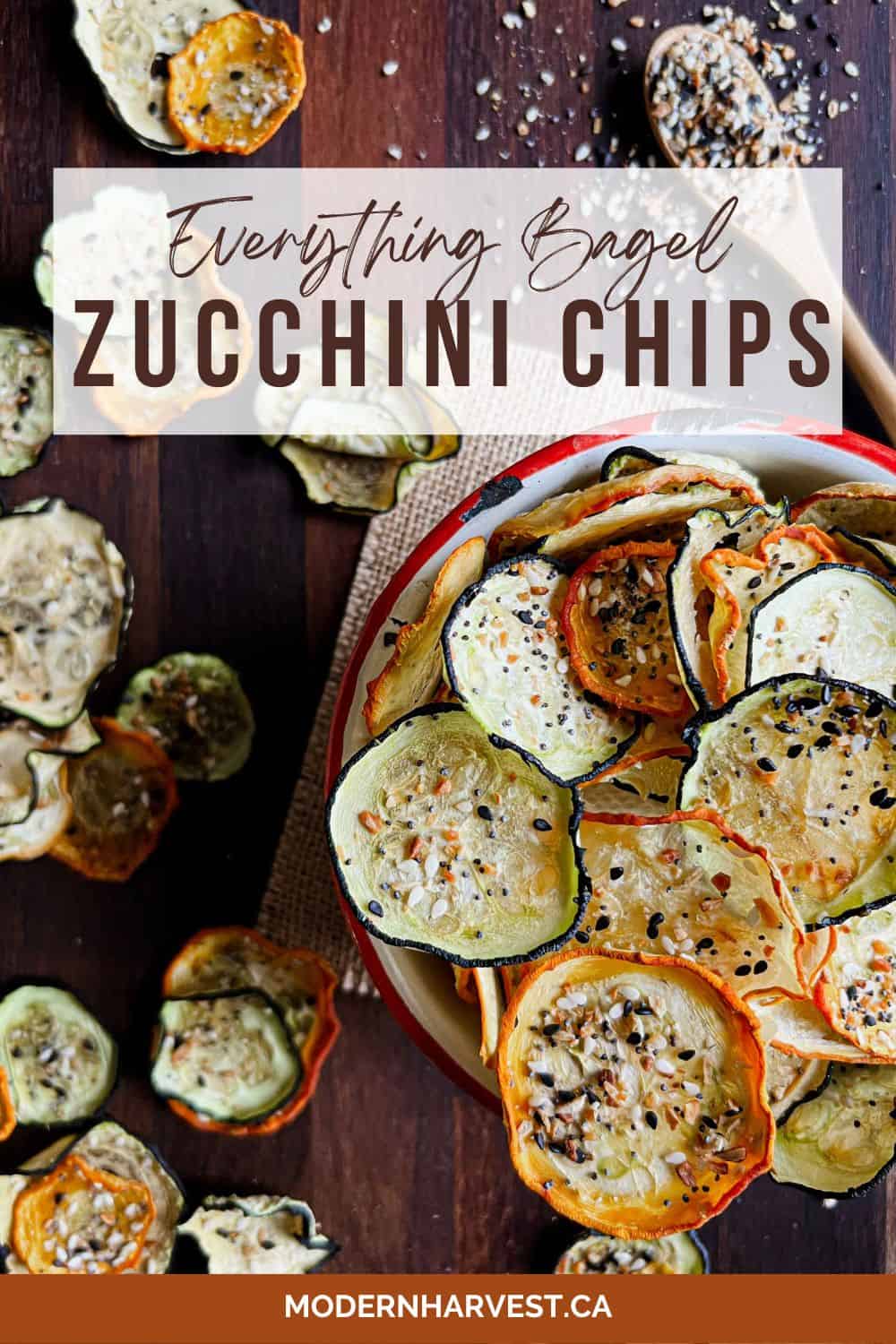 Everything Bagel Seasoned Zucchini chips in a bowl.