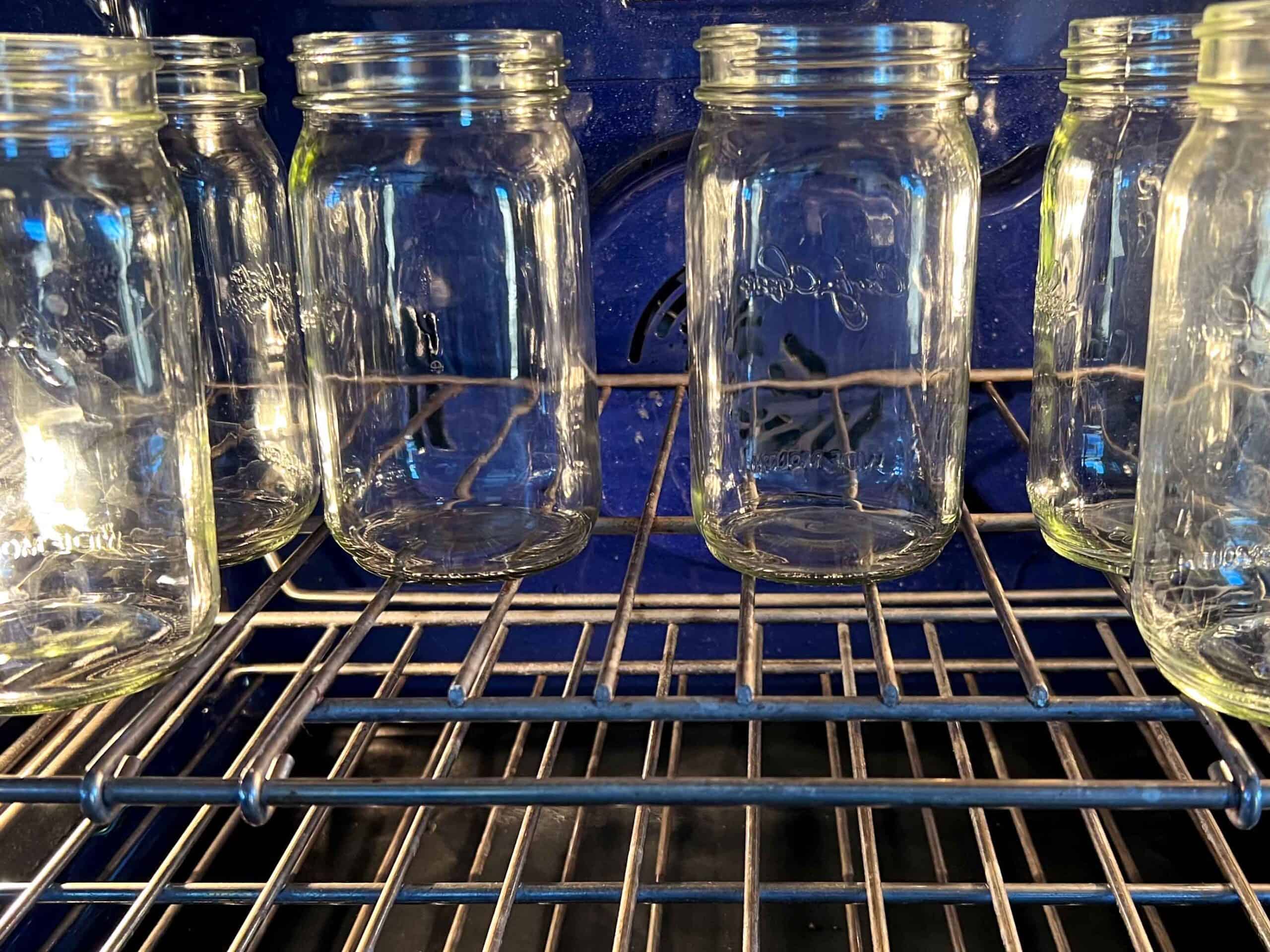 Sterilizing jars in the oven.