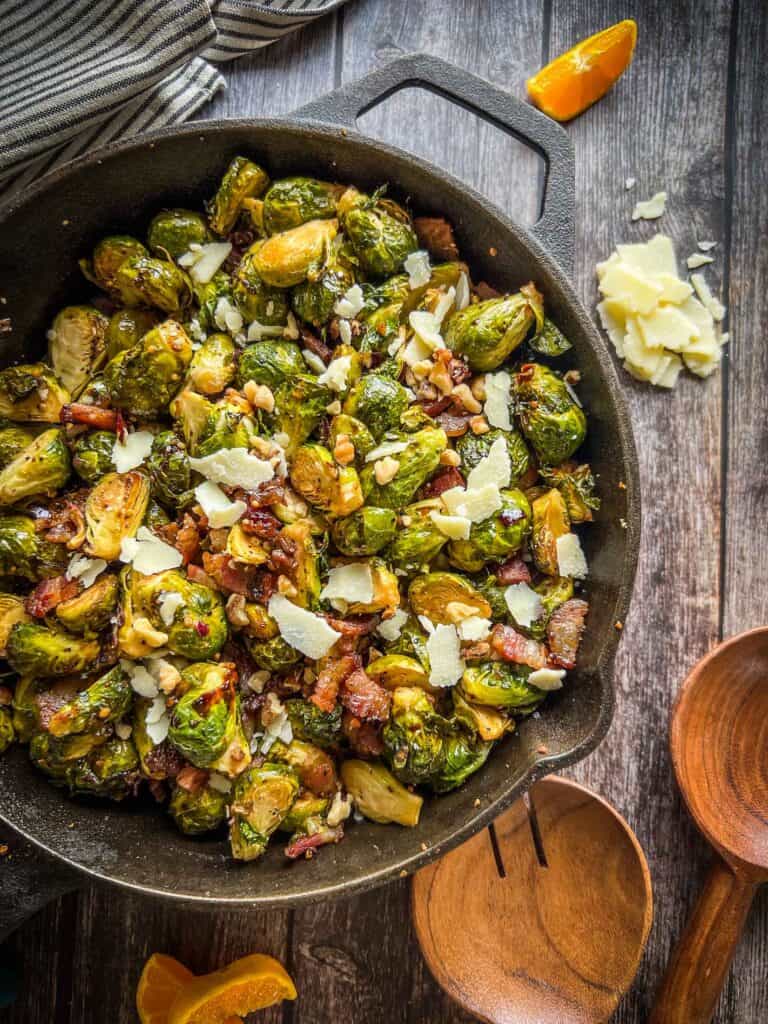 Savory Smoked Brussels Sprouts With Bacon + Balsamic Glaze