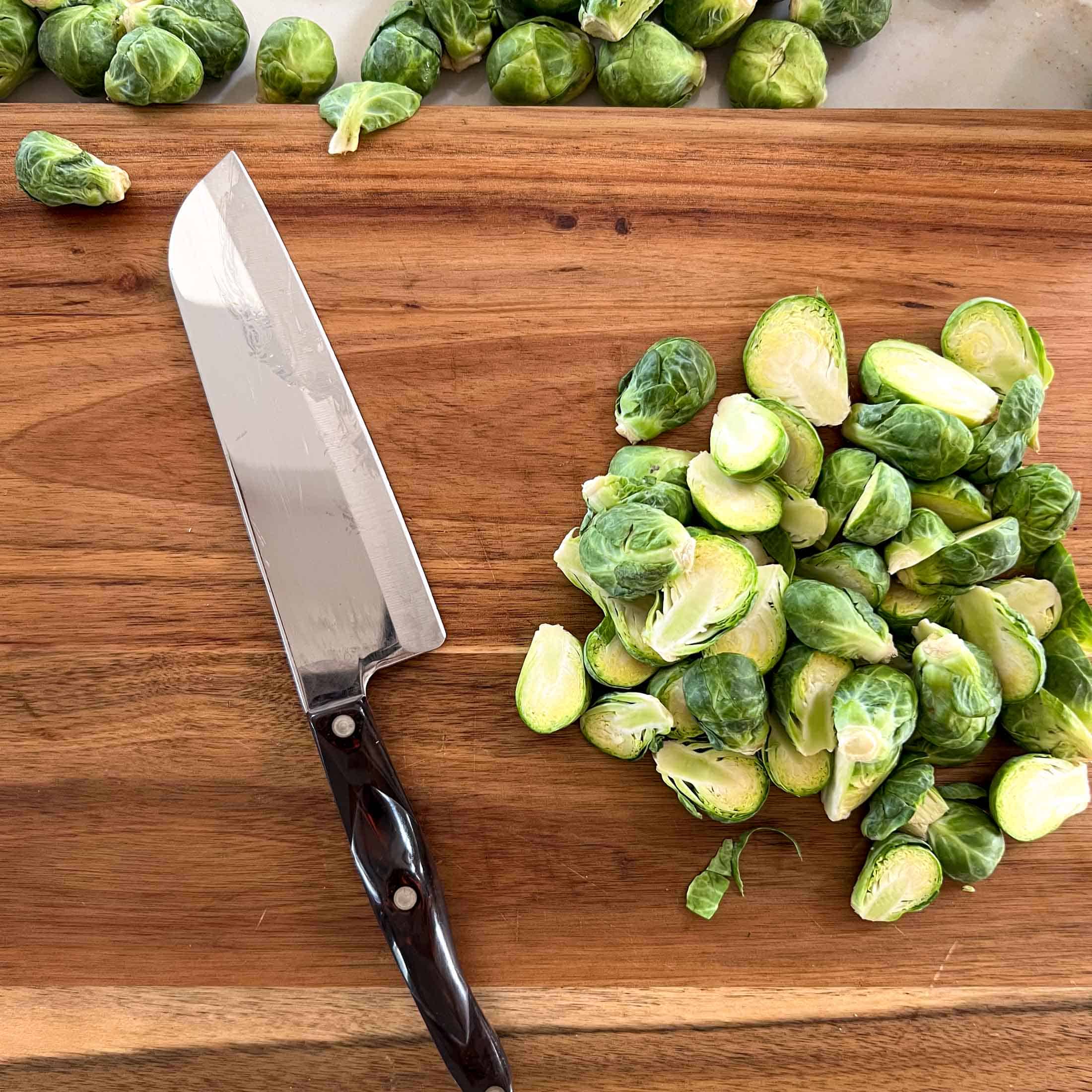 Raw brussel sprouts cut in half.